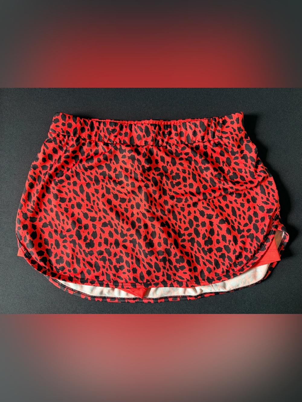 Red Leopard Print Mini Skirt with Elastic Waist